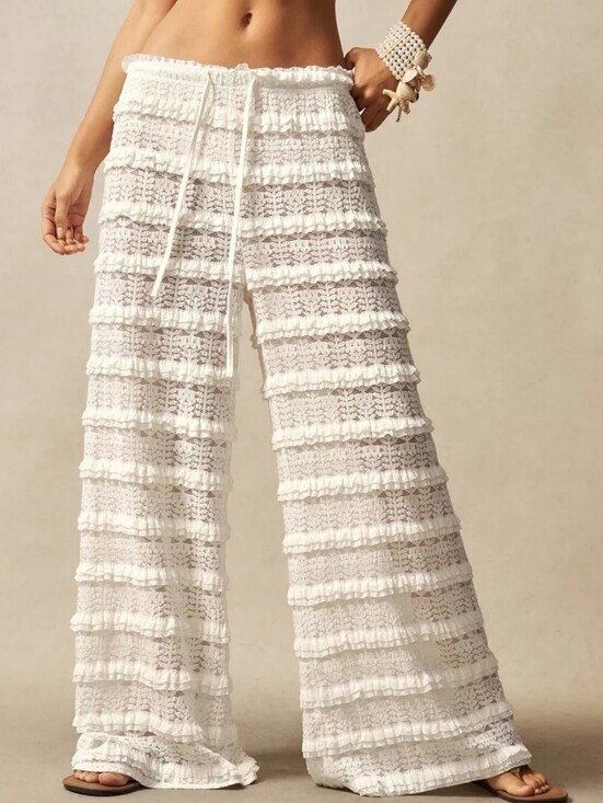 Pants - Lace Drawstring Wide-Leg Pants